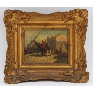Tableau ancien HST signé A Kunkler marine XIX ème scène sur le quai