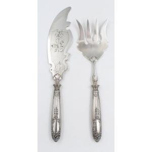 Minerve Silver And Silver-plated Metal Fish-serving Set In The Louis XVI Style