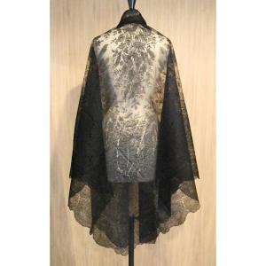 Antique Large Black Chantilly Lace Shawl From The Napoleon III Era
