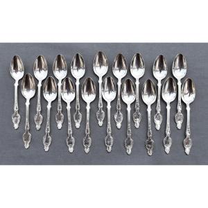 18 Coffee Spoons Sterling Silver Mini Poincon Rocaille Louis XV Coffee Spoon