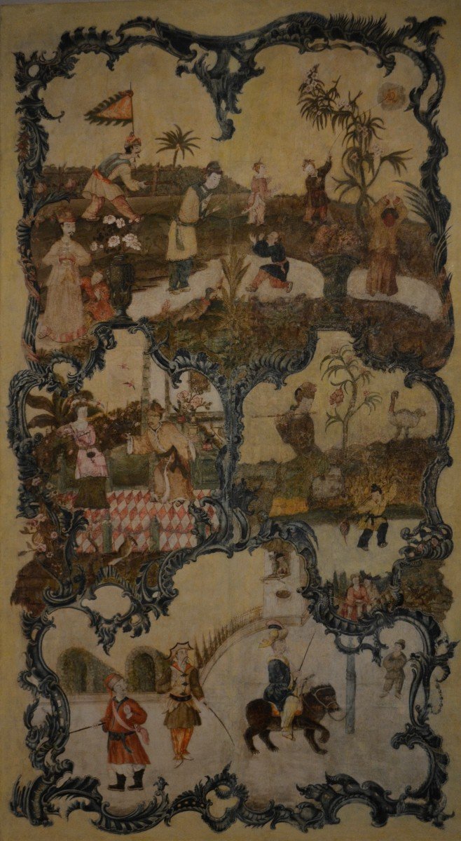 Papier peint de Chinoiserie appliqué sur toile, Piémont, XVIIIe siècle.