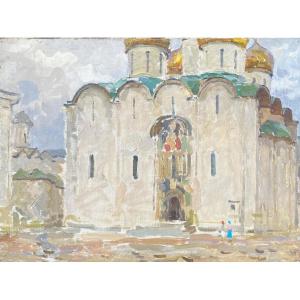 Russian School Around 1930, Moscow Kremlin, Oil On Canvas