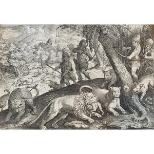 Stradanus, Chasse Au Lion Par Les Indiens, Jan Collaert Venationes, Ferarum, Avium, Piscium