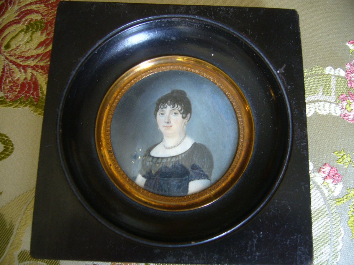 Miniature Portrait Woman XIXth Century-photo-3