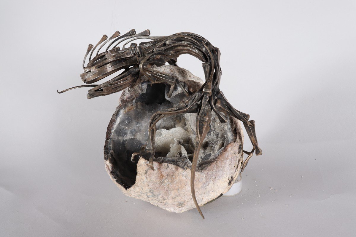 Iron Sculpture Mounted On Mineral-photo-3
