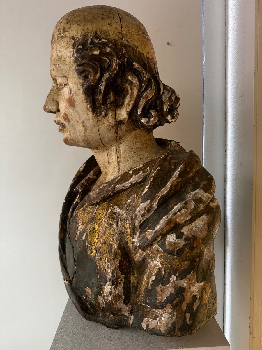 Buste En Bois Sculpté 18e-photo-3