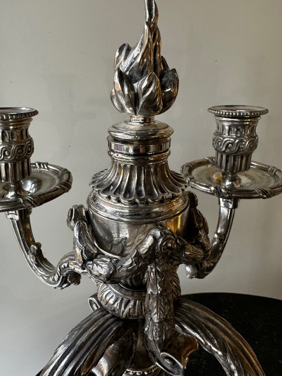 Pair Of Silver Plated Bronze Candelabra-photo-2