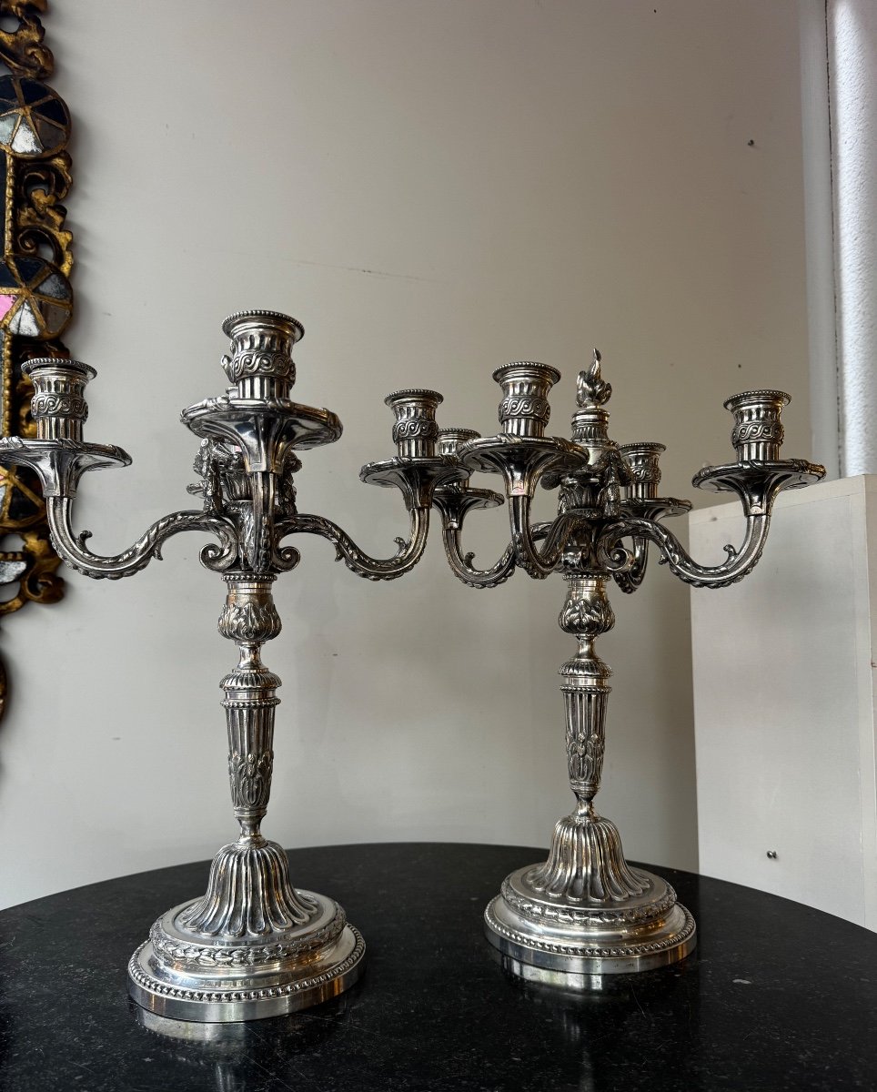 Pair Of Silver Plated Bronze Candelabra-photo-3