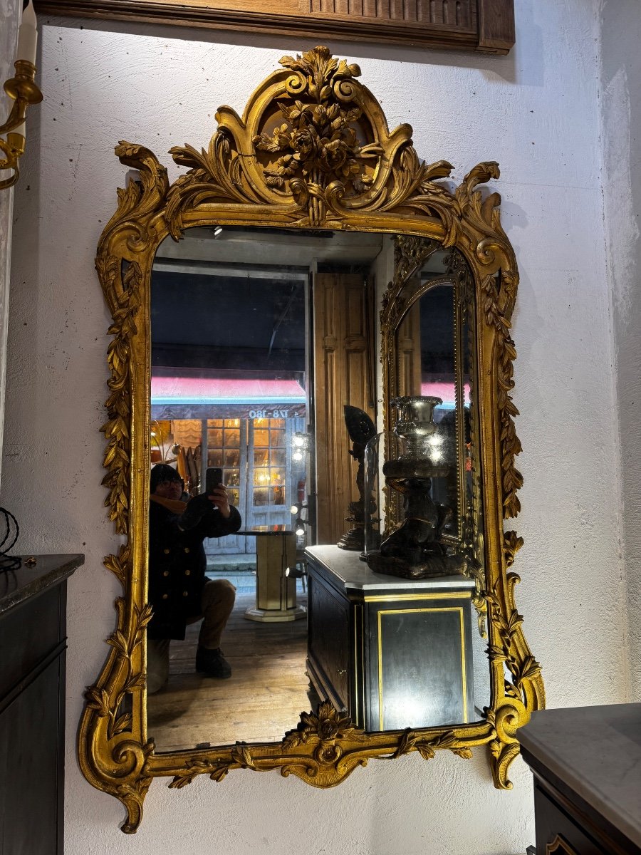 Grand Miroir 18e En Bois Doré