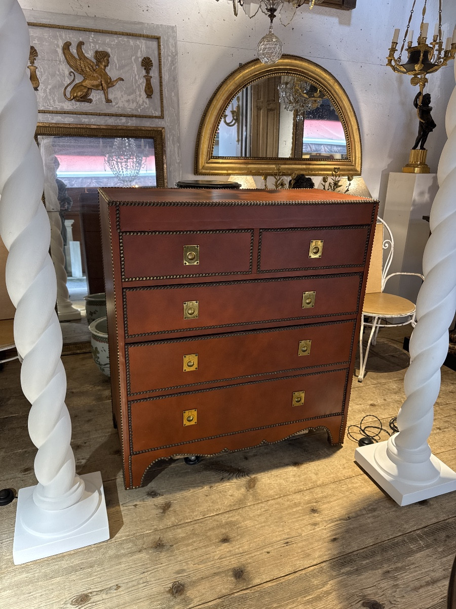 Leather-covered Chest Of Drawers