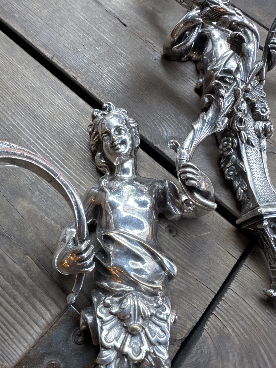 Grande  paire d’Applique en Bronze argenté-photo-2