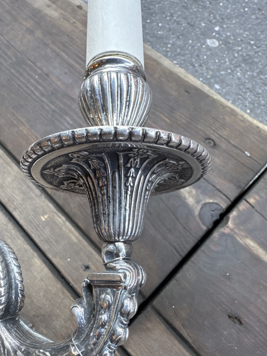 Grande  paire d’Applique en Bronze argenté-photo-3