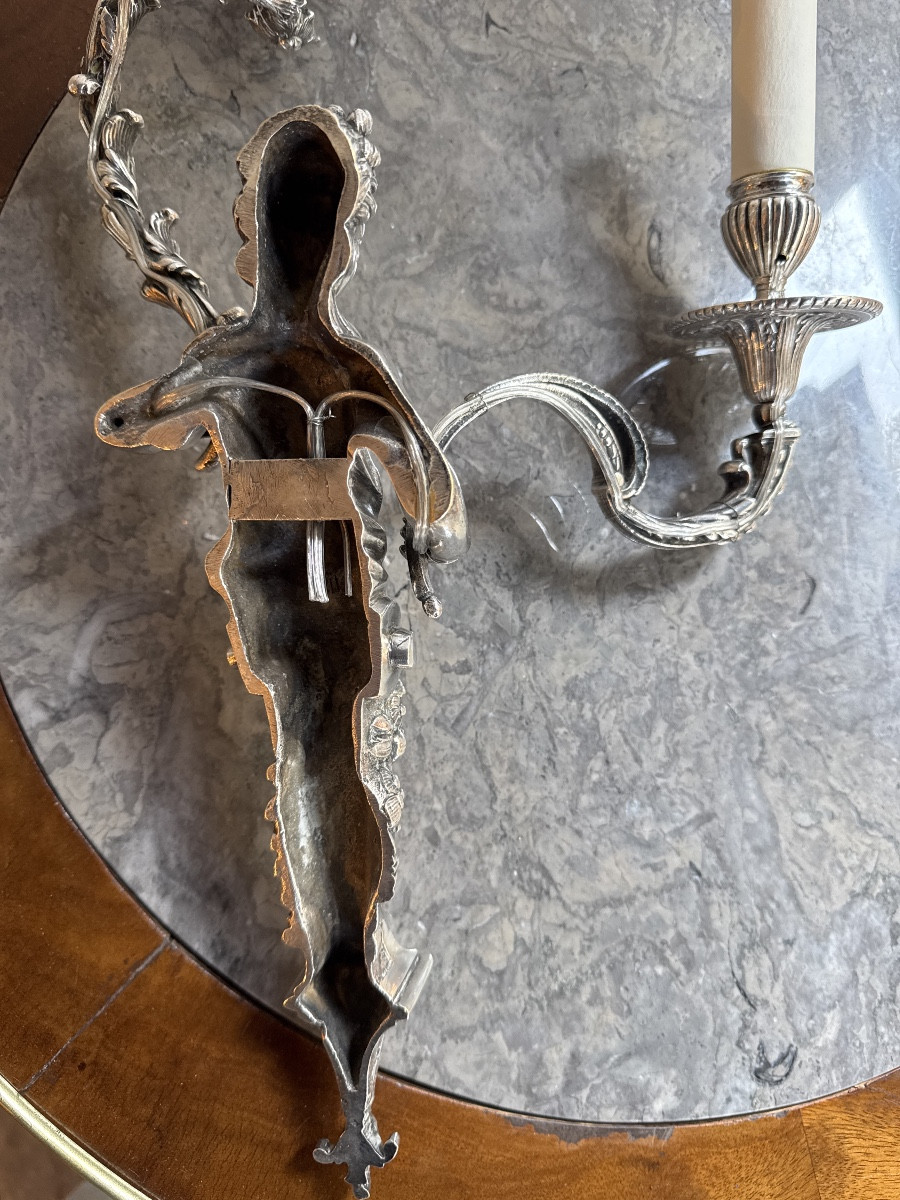 Grande  paire d’Applique en Bronze argenté-photo-4
