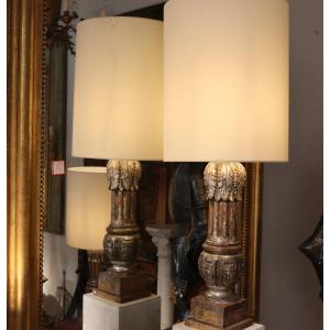 Pair Of Golden Wood Lamps