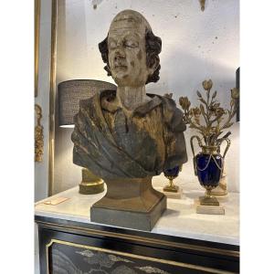 Buste En Bois Sculpté 18e