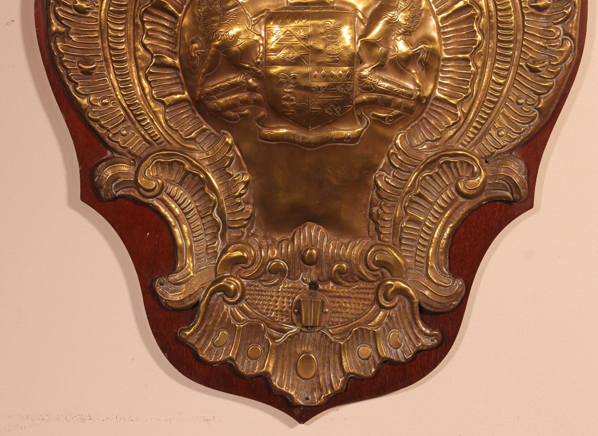 Copper Wall Panel With The Coat Of Arms Of An English Family 19th Century-photo-2