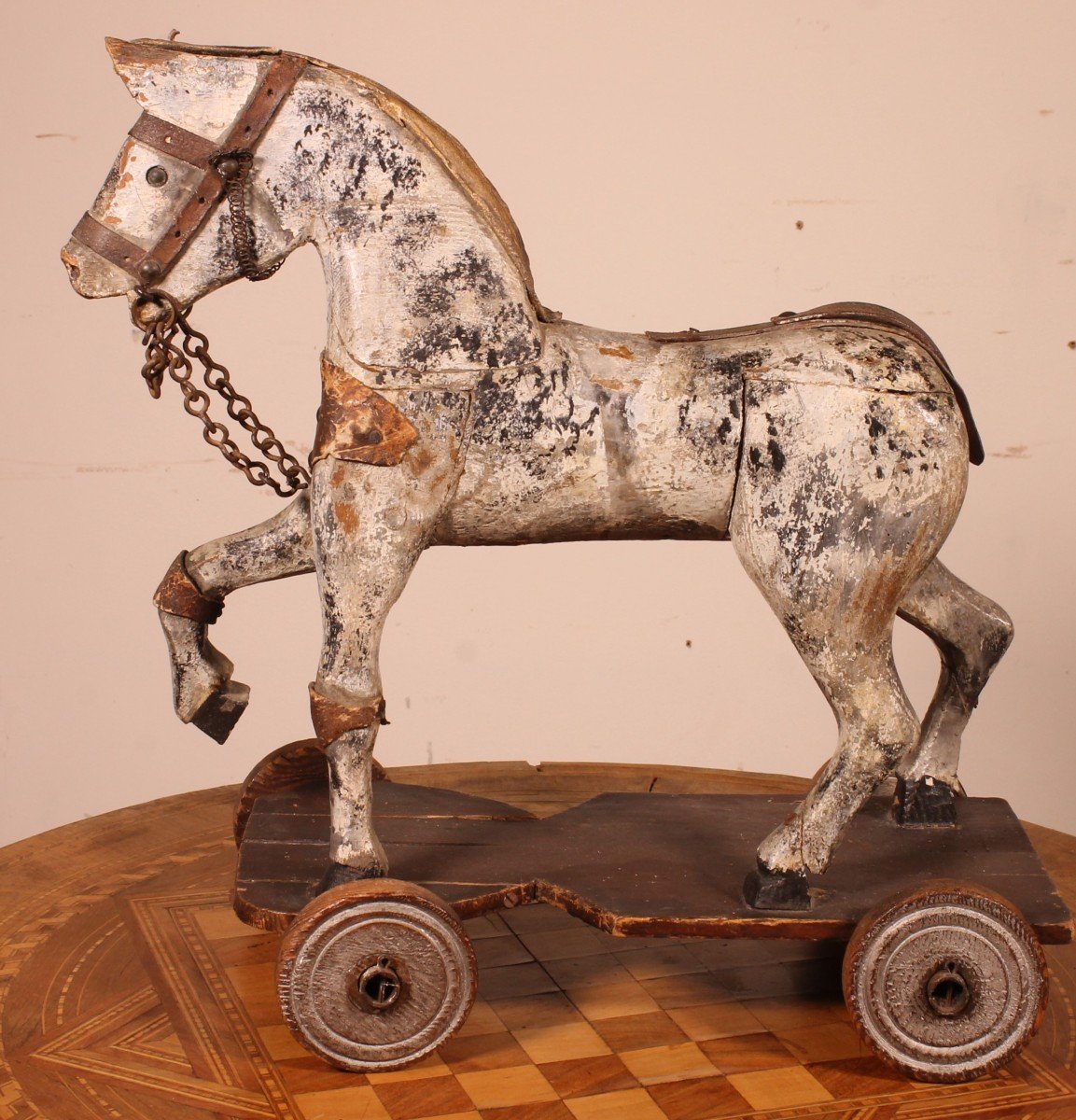 Cheval En Bois Polychrome Du 19° Siècle-photo-4