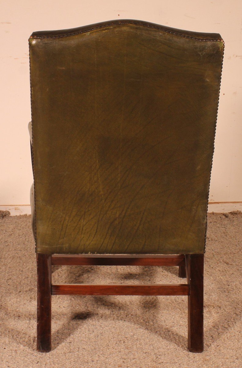 English Armchair In Dark Green Leather-photo-2