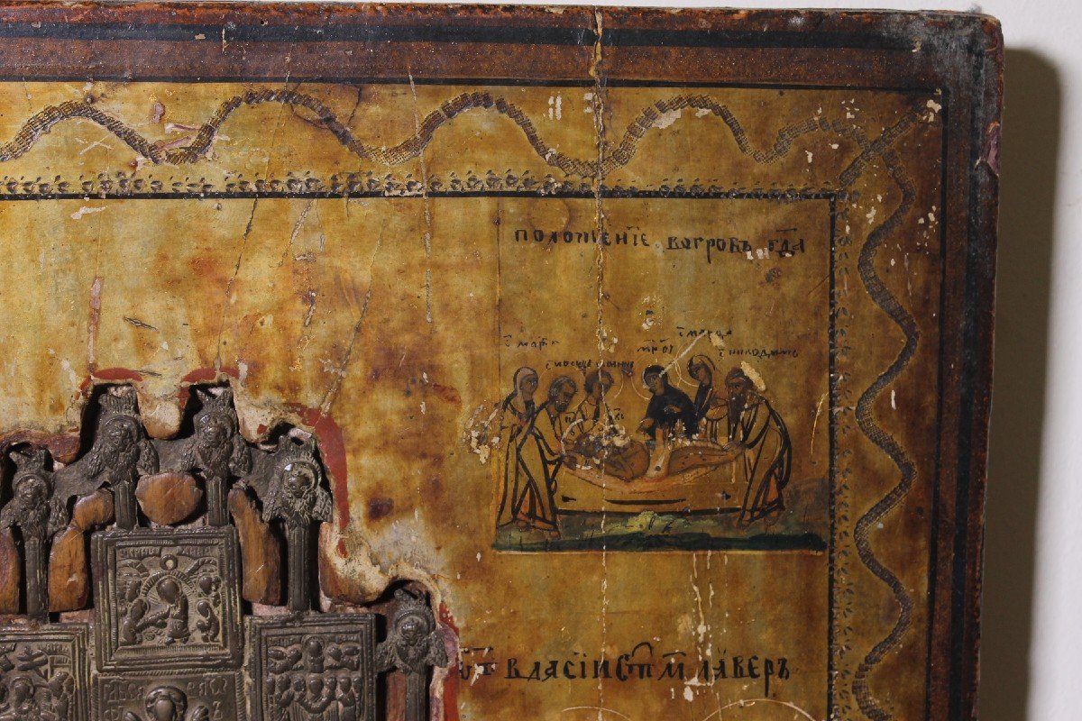 Russian Icon With Processional Cross 19th Century-photo-3