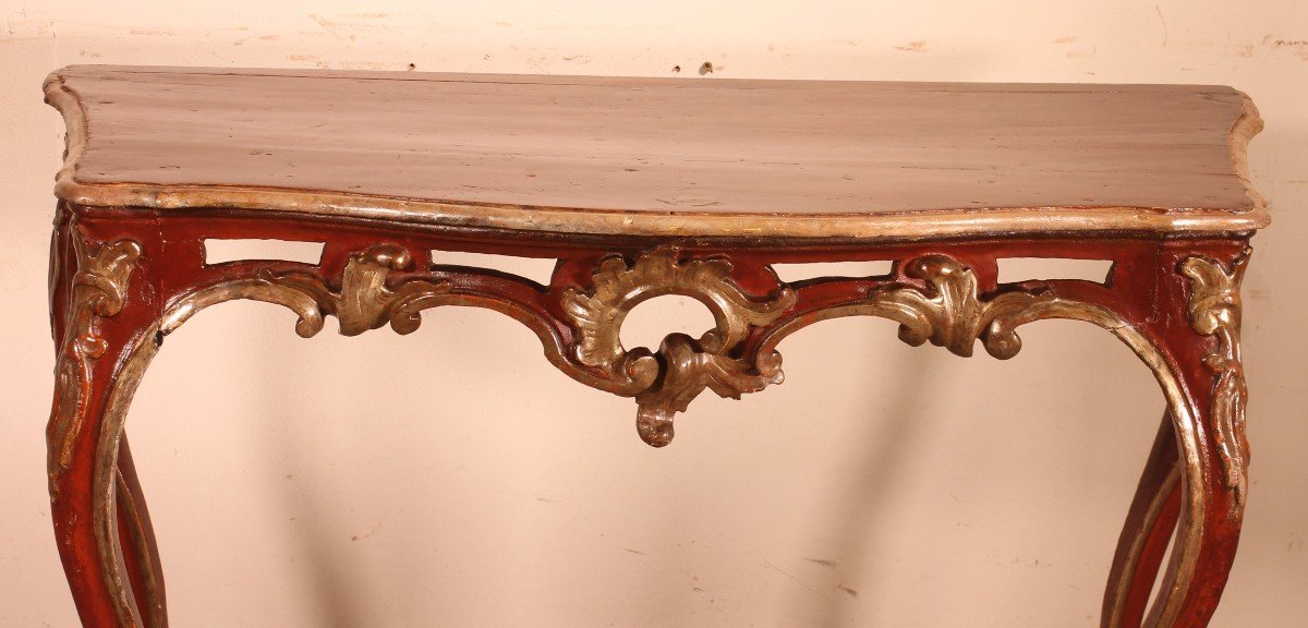 Louis XV Console In Polychrome Wood - 18th Century - Italy-photo-2