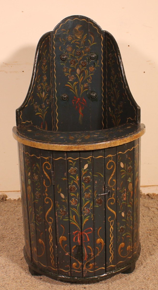 Austrian Children's Chair In Polychrome Wood Circa 1800