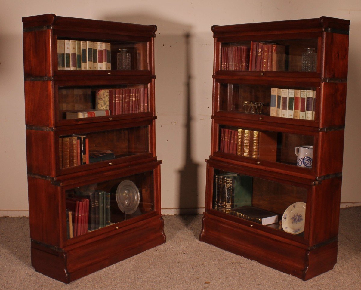 Pair Of Globe Wernicke Bookcases In Mahogany-19th Century-photo-4