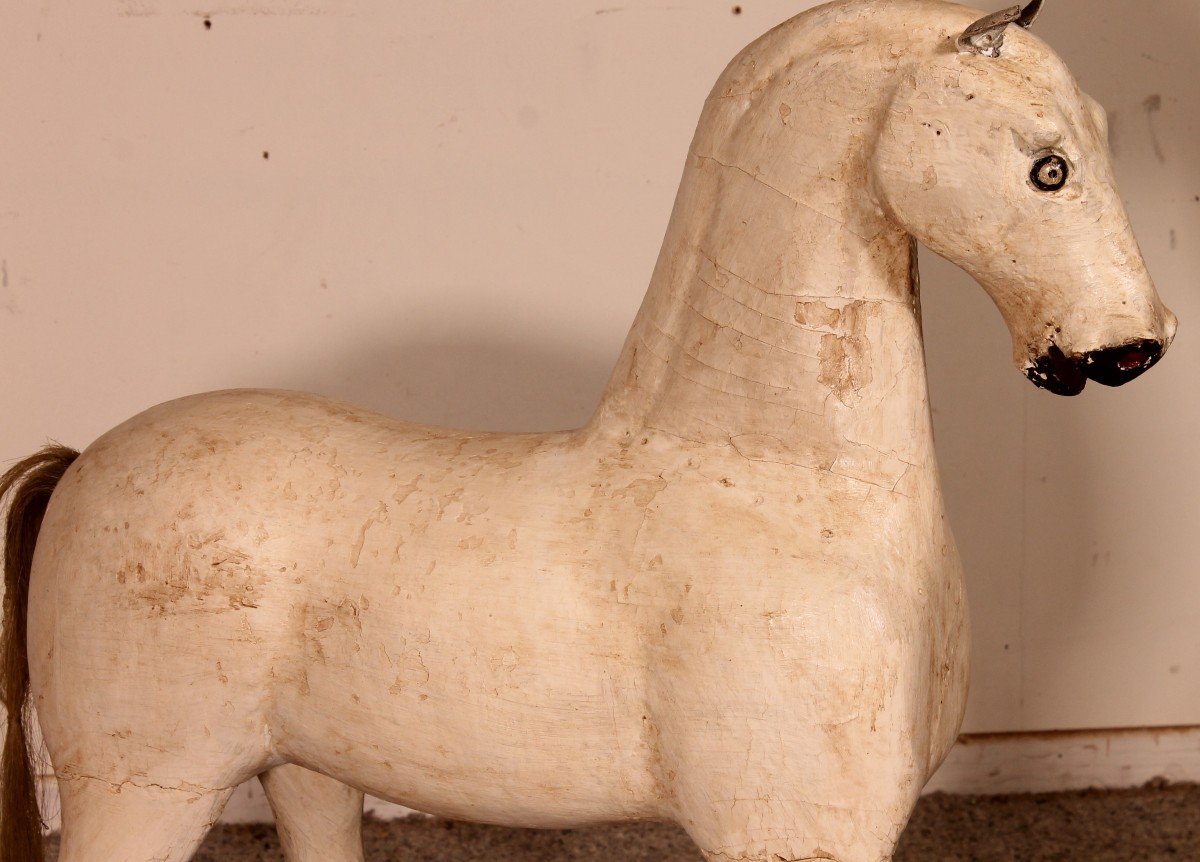 Cheval En Bois Polychrome Du 19° Siècle-photo-2