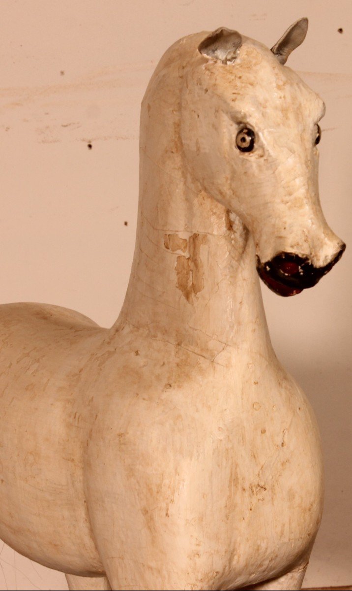 Cheval En Bois Polychrome Du 19° Siècle-photo-1