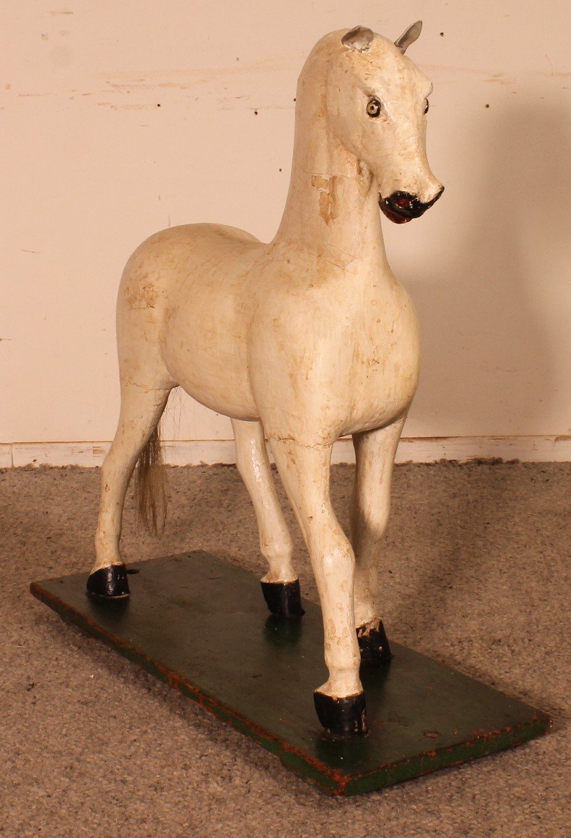 Cheval En Bois Polychrome Du 19° Siècle-photo-2