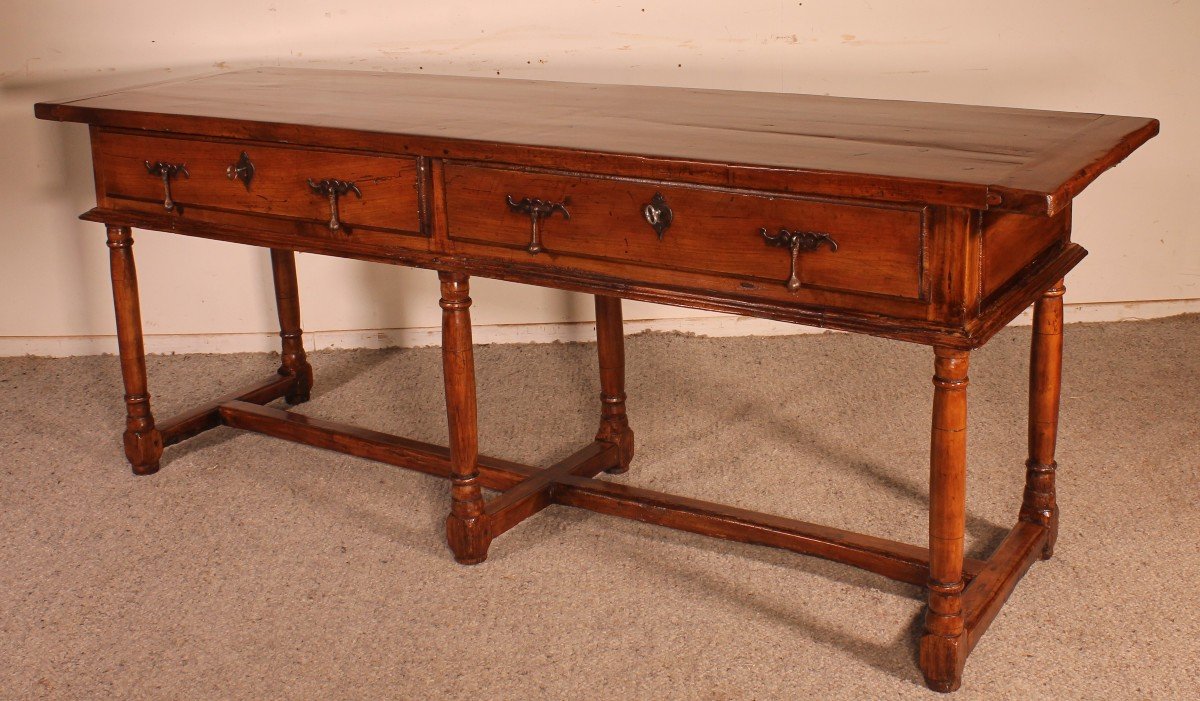 Large Spanish Console With 6 Feet -17° Century In Cherry Wood-photo-2