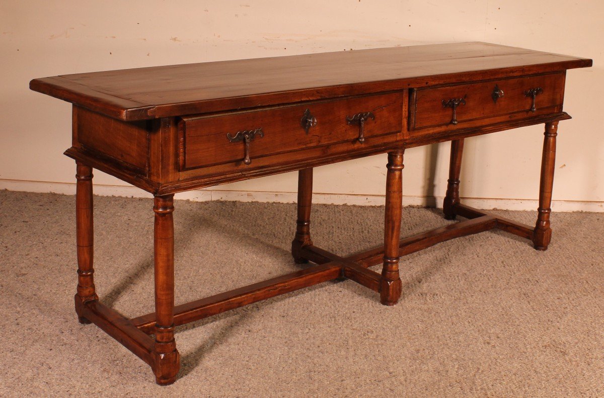 Large Spanish Console With 6 Feet -17° Century In Cherry Wood-photo-6