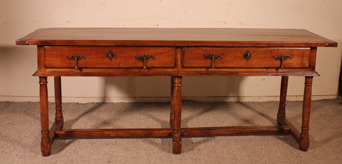 Large Spanish Console With 6 Feet -17° Century In Cherry Wood