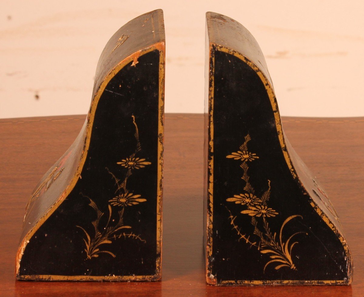 Pair Of Bookends In Lacquer Wood With Chinese Decor-photo-4