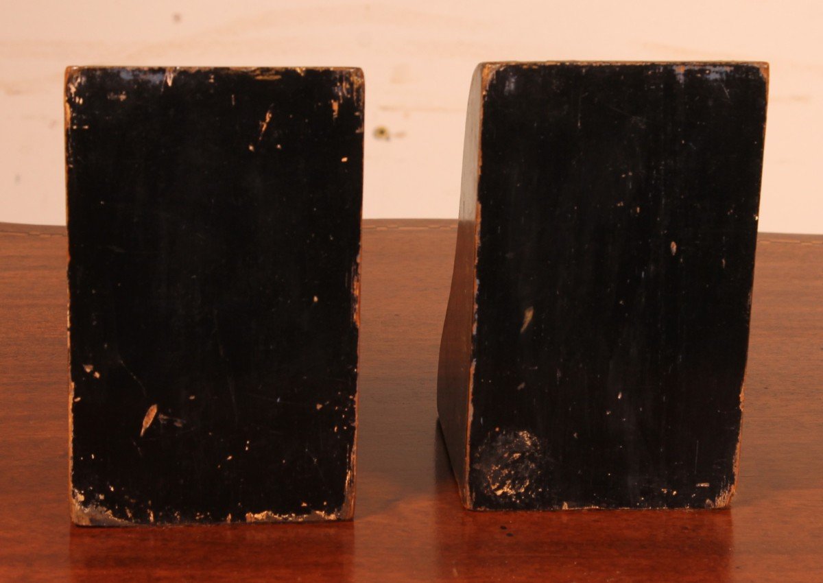 Pair Of Bookends In Lacquer Wood With Chinese Decor-photo-4