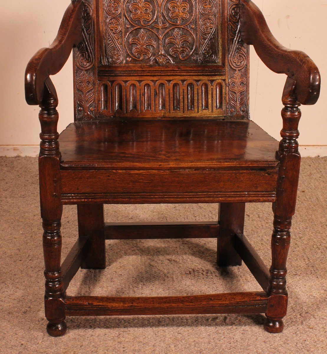 Charles I Joined Oak Armchair - Early 17th Century-photo-2