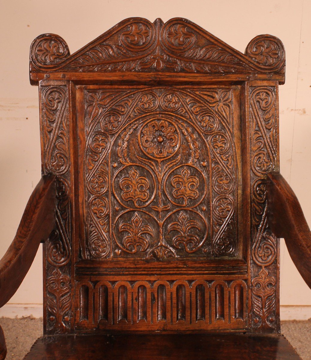 Charles I Joined Oak Armchair - Early 17th Century-photo-3