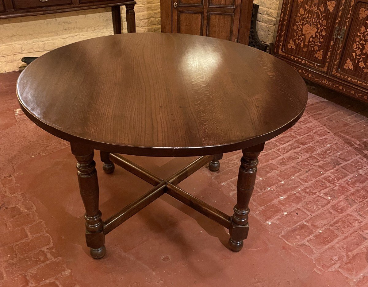 Table Ronde En Chêne Style Louis XIII-photo-3