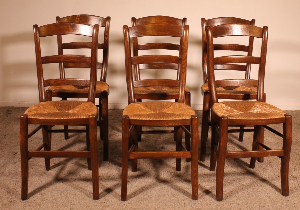 Set Of 6 Oak French Chairs