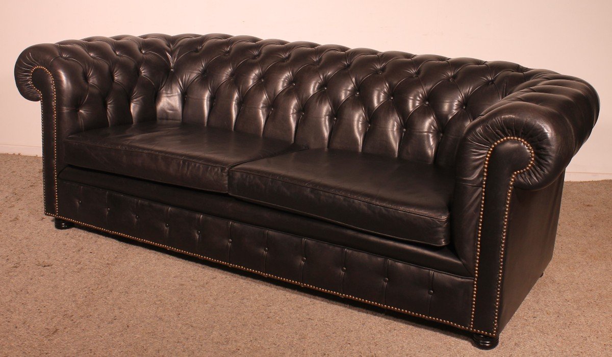 Black Leather Chesterfield Sofa