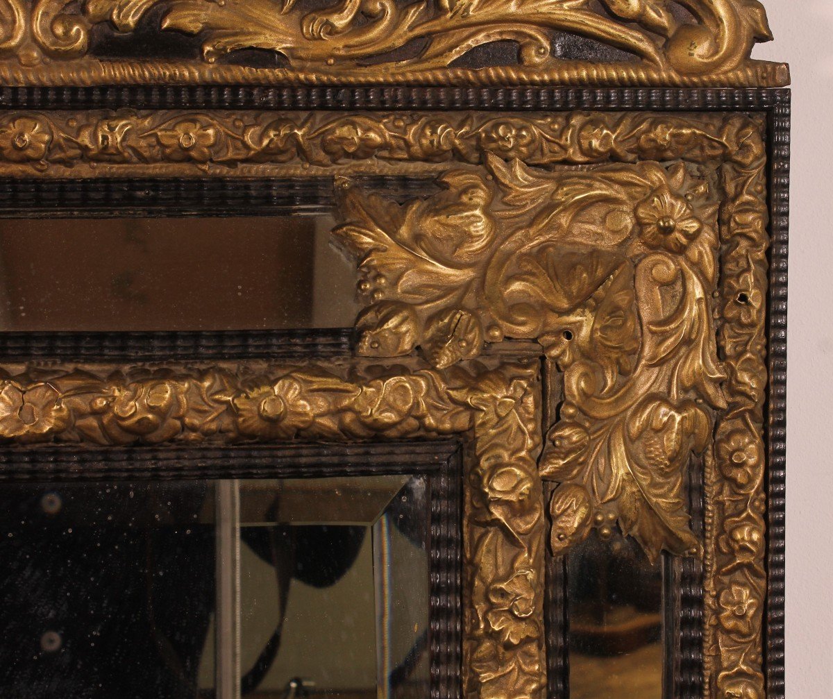 Miroir à Parecloses En Cuivre Repoussé Et ébène - Début Du 19° Siècle-photo-4