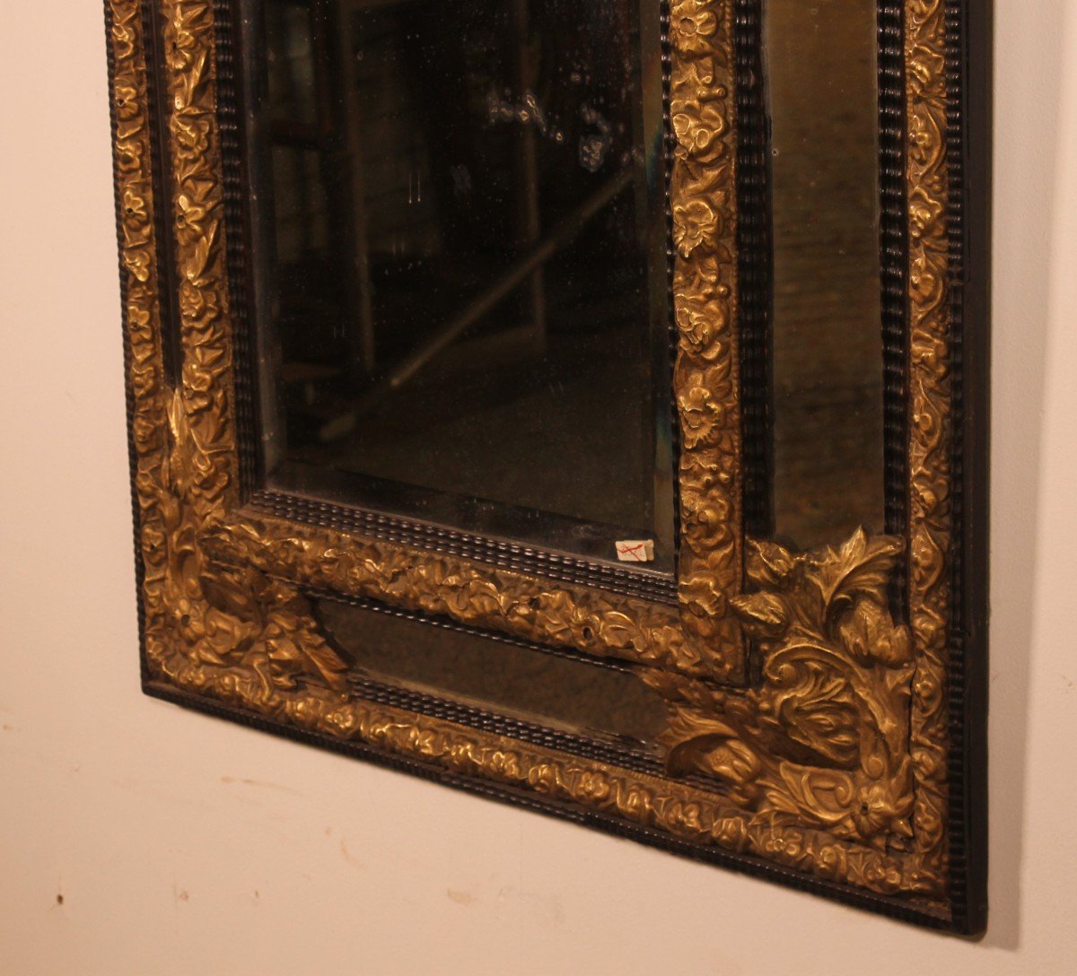 Miroir à Parecloses En Cuivre Repoussé Et ébène - Début Du 19° Siècle-photo-6