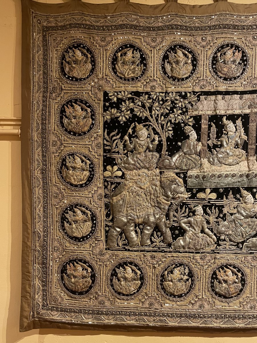 Large Embroidery Kingdom Of Siam 19th Century 3m35-1m85-photo-2