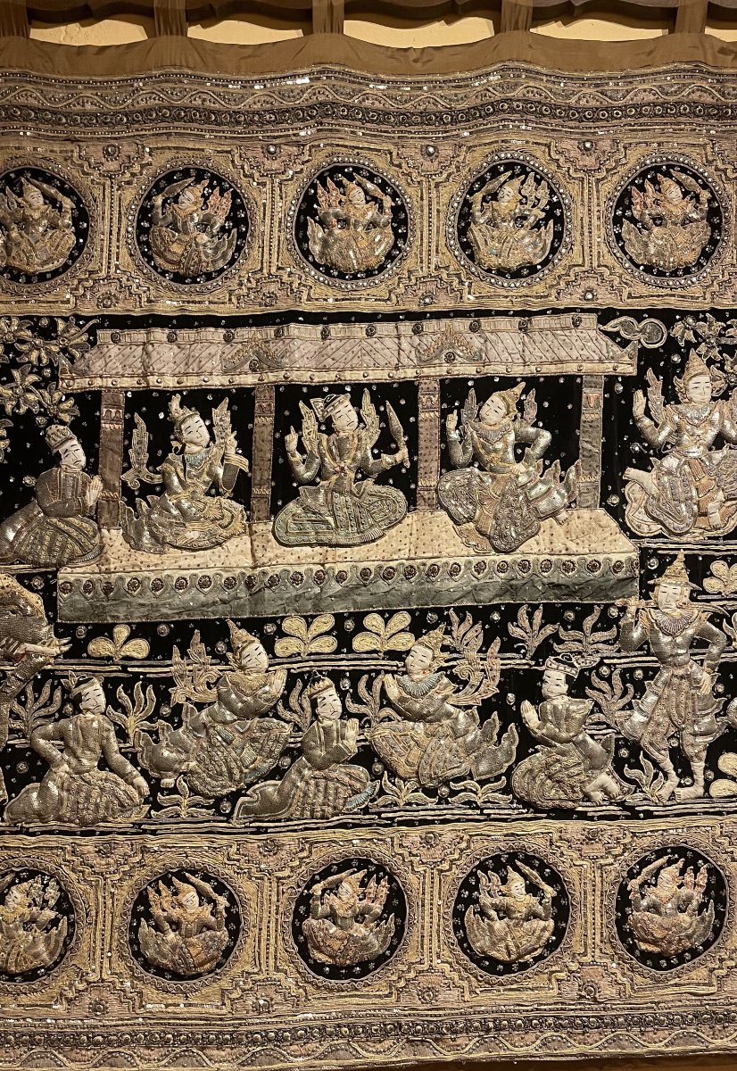 Large Embroidery Kingdom Of Siam 19th Century 3m35-1m85-photo-3
