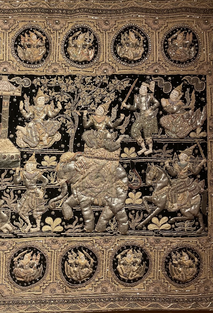 Large Embroidery Kingdom Of Siam 19th Century 3m35-1m85-photo-4