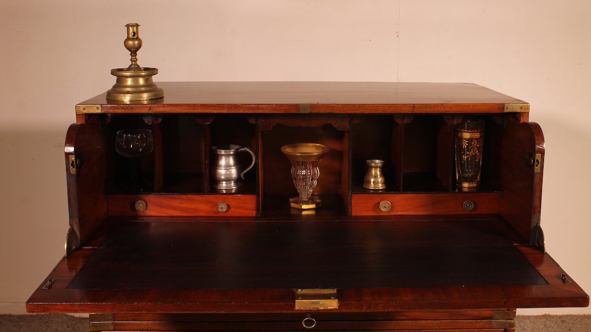 Military Or Campaign Chest Of Drawers In Blond Mahogany With Secretary - 19th Century-photo-3