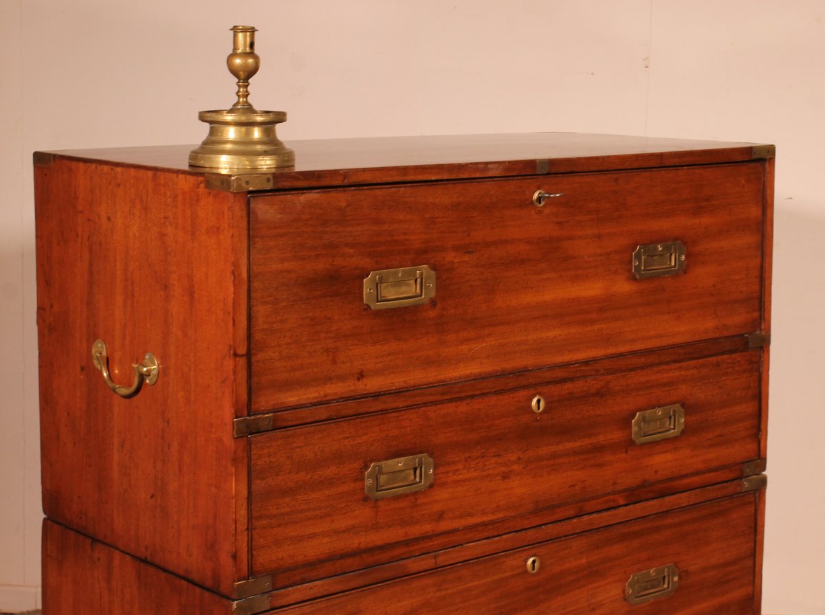 Military Or Campaign Chest Of Drawers In Blond Mahogany With Secretary - 19th Century-photo-2