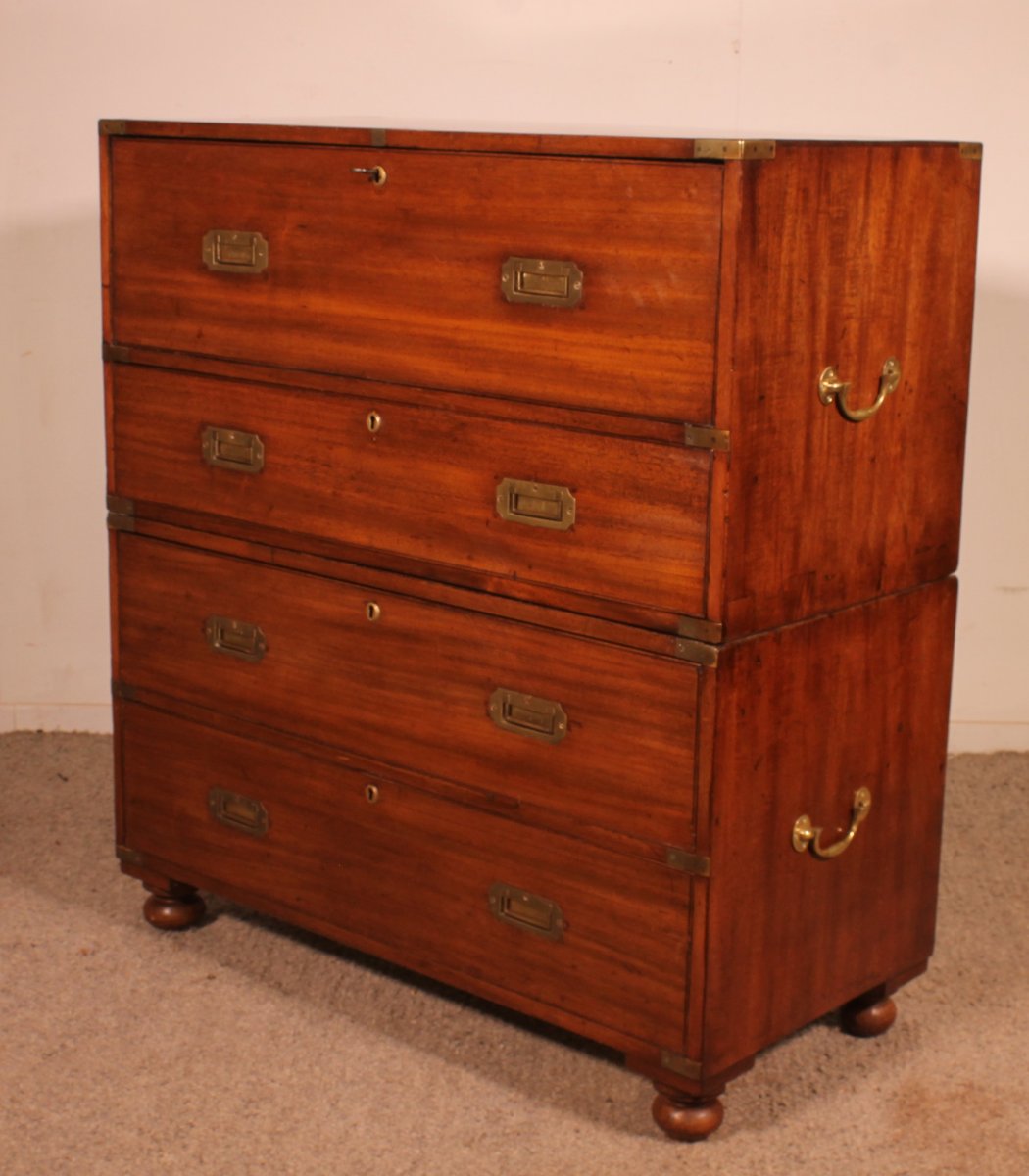 Military Or Campaign Chest Of Drawers In Blond Mahogany With Secretary - 19th Century-photo-7