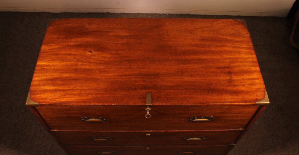 Military Or Campaign Chest Of Drawers In Blond Mahogany With Secretary - 19th Century-photo-8
