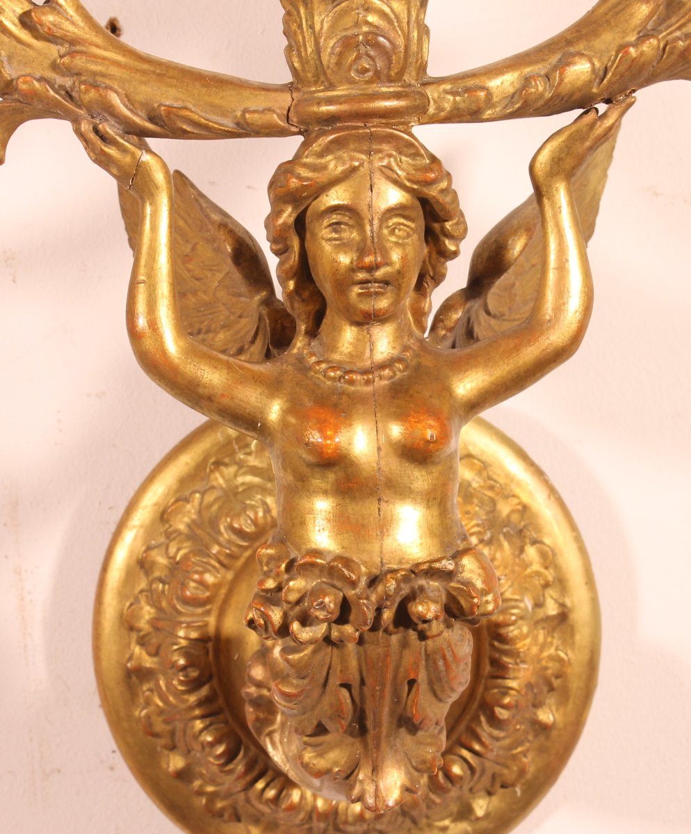 Paire d'Appliques En Bois Doré - Italie- 19° Siècle-photo-4