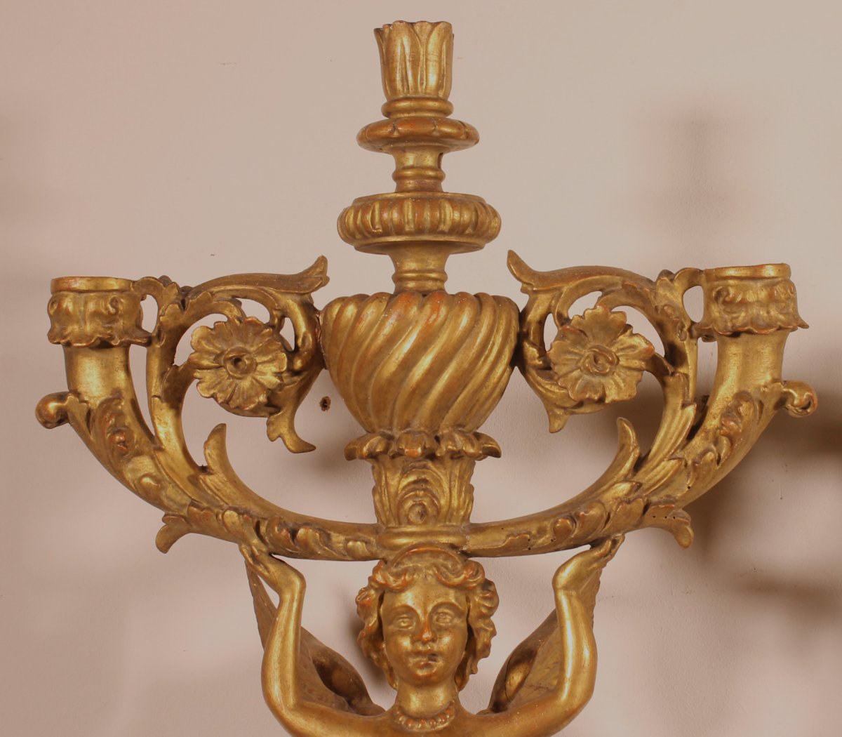 Paire d'Appliques En Bois Doré - Italie- 19° Siècle-photo-1